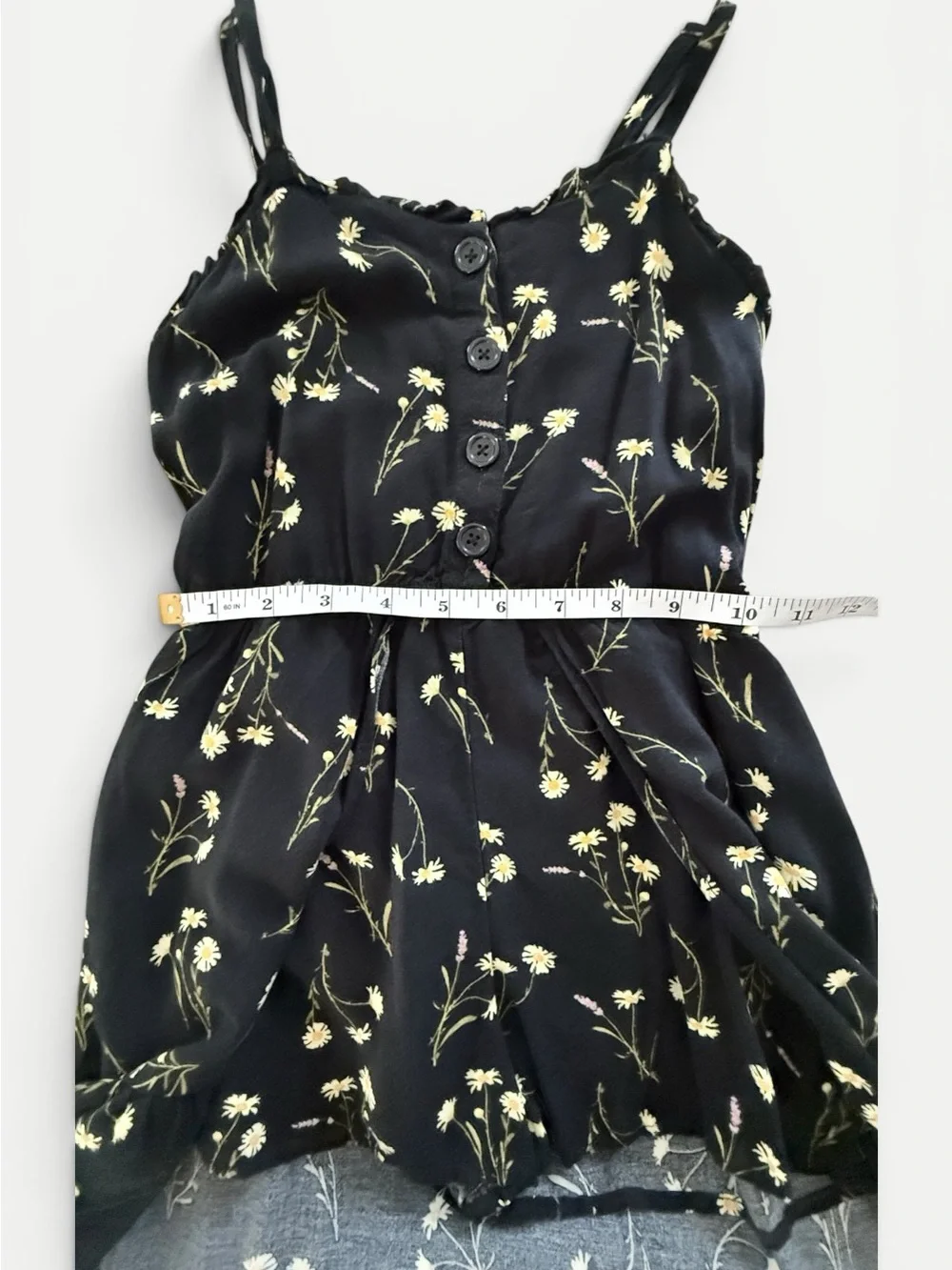 Art Class Girls Black Daisy Floral High-Low Romper – Size S 6/6X